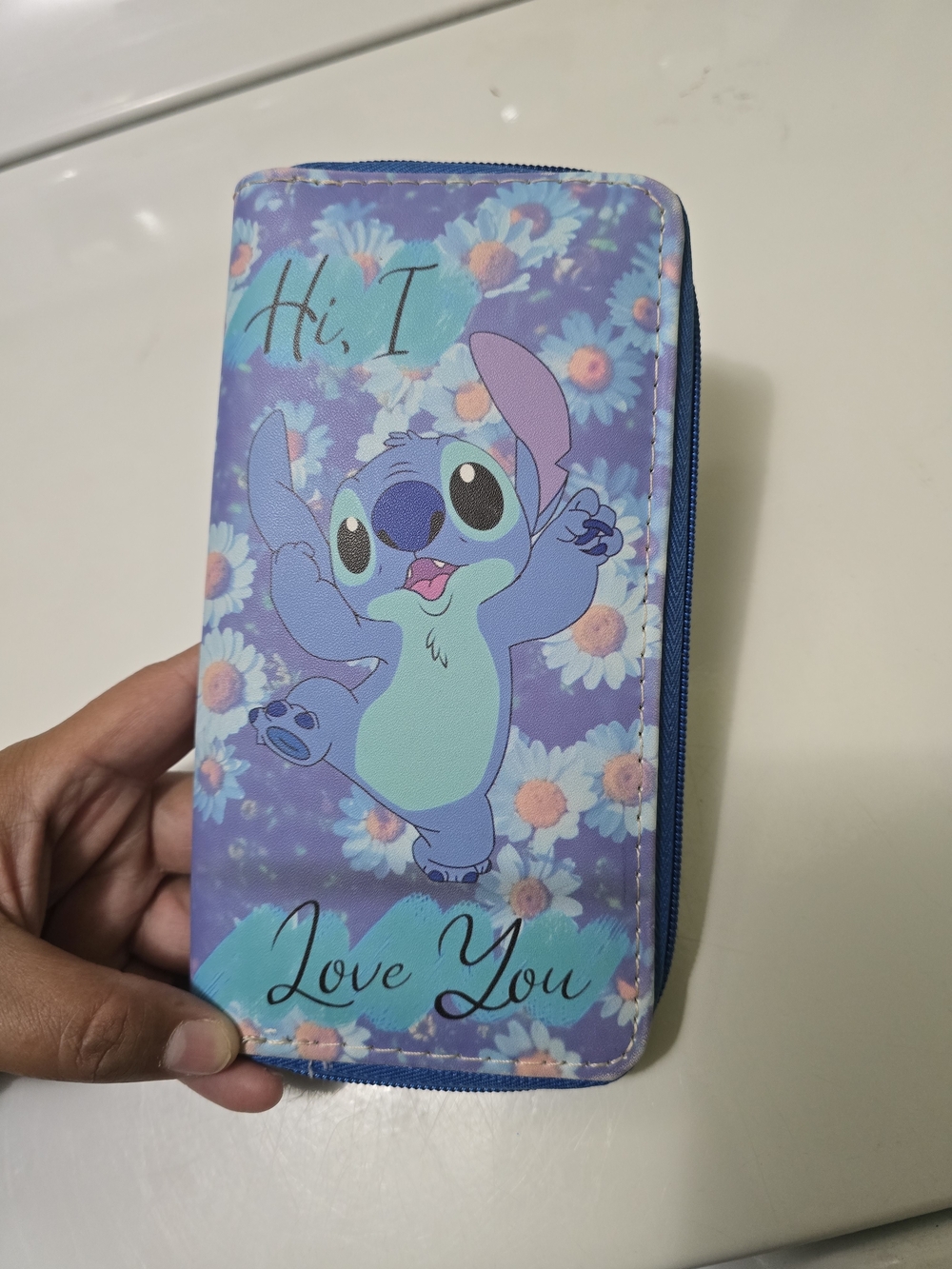 Cute Stitch Floral Zip Wallet - Purple & Teal